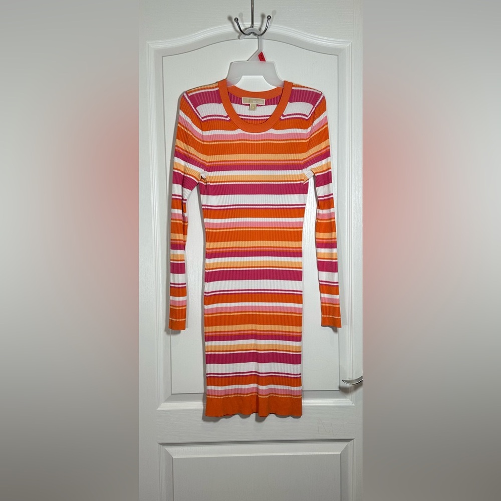 MICHAEL KORS Vibrant Long Sleeve Striped Dress